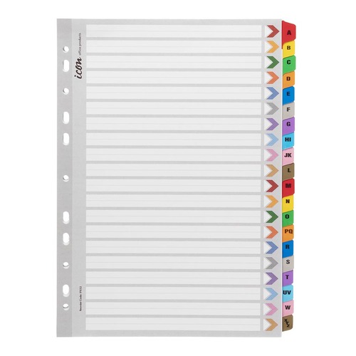 Icon Cardboard Indices with Reinforced Tabs A-Z Coloured