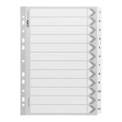 Icon Cardboard Indices with Reinforced Tabs 1-12 White