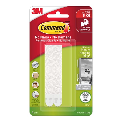 Command Picture Hanging Strips 17207 Narrow White, Pack of 4 Sets
