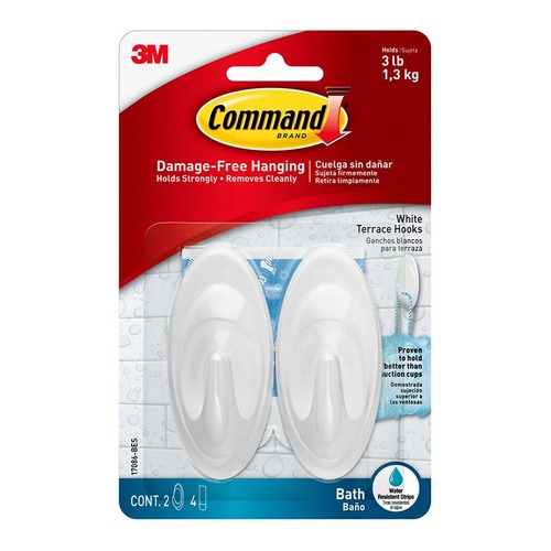 Command Bathroom Hook 17086Q-BES Medium White, Pack of 2
