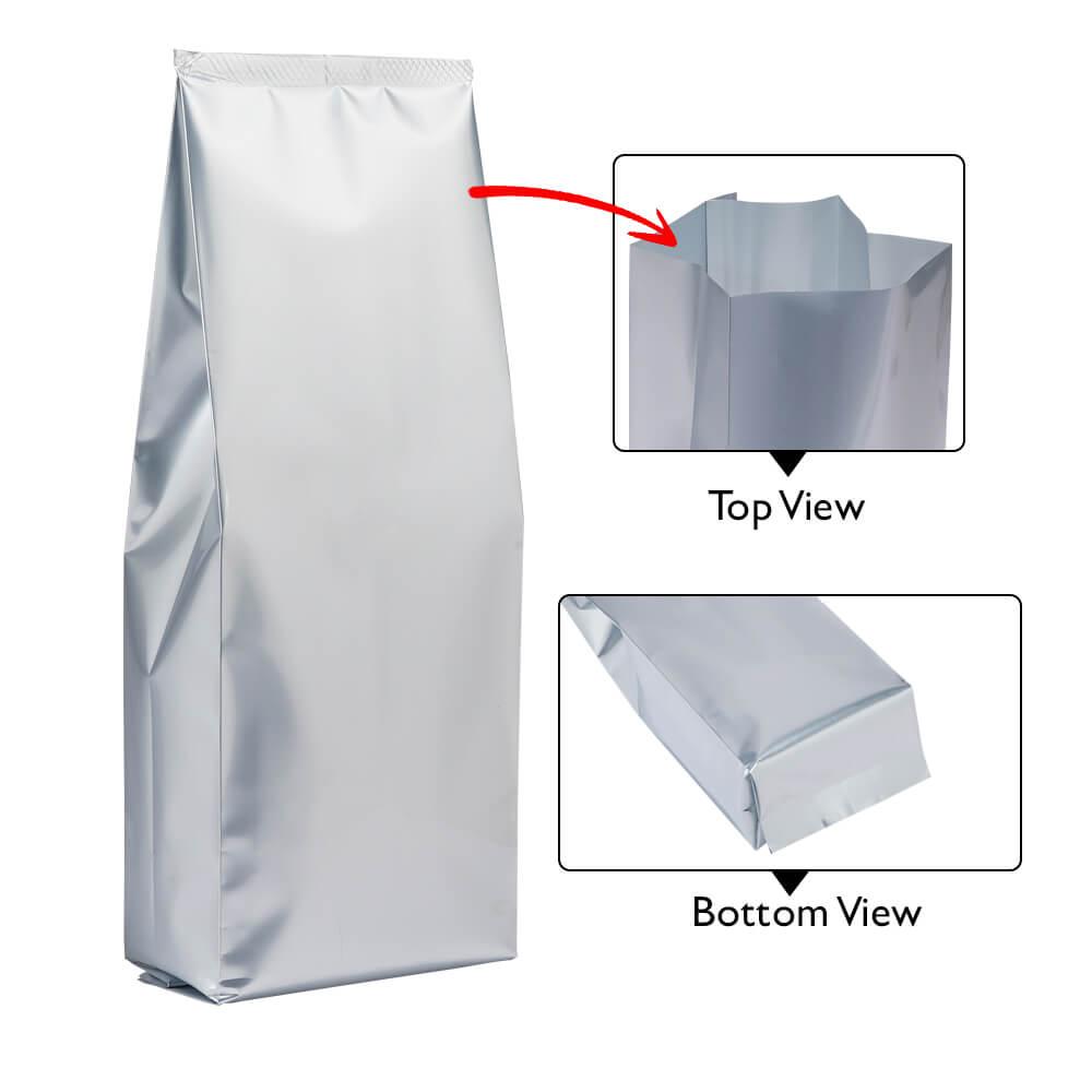 Central Seal-Side Gusset Pouch Matt Silver 3kg No Zip with Valve Carton 250