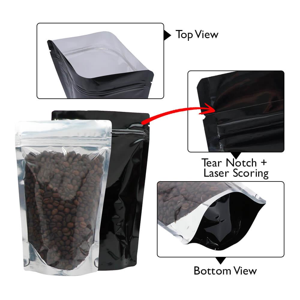 Stand Up Pouch Clear/Shiny Black 500g w Zip no Valve Carton 500
