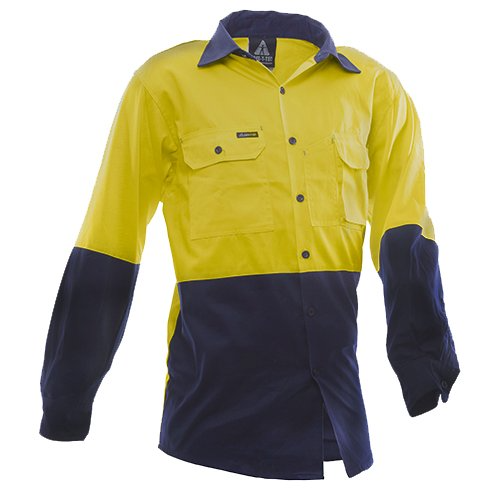 170 Gsm Cotton Shirt, Long Sleeve, Yellow/Blue, D-Size L