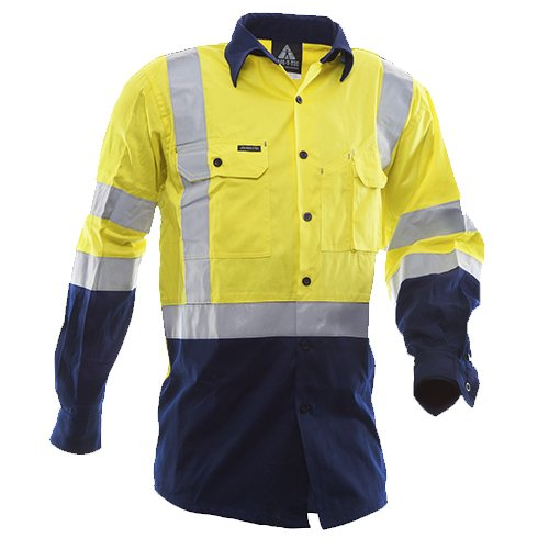 170 Gsm Cotton Shirt, Long Sleeve, Yellow/Blue, Dn-Size 3Xl