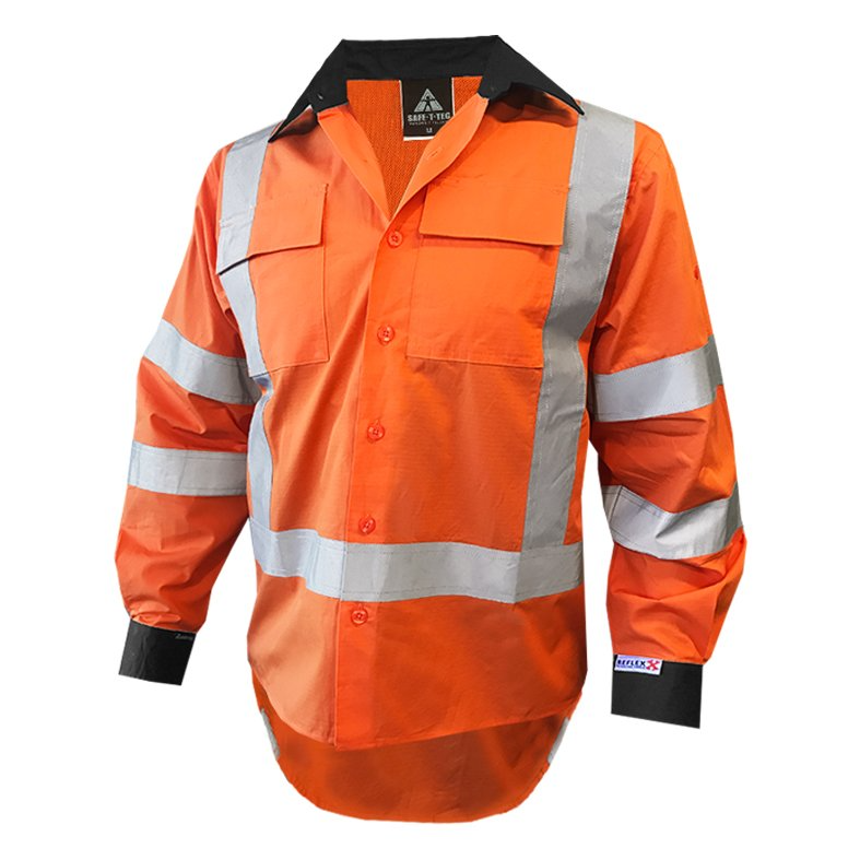 Rip Stop 155Gsm Cotton Ls Shirt, Ttmc-W, O/Black-Size M