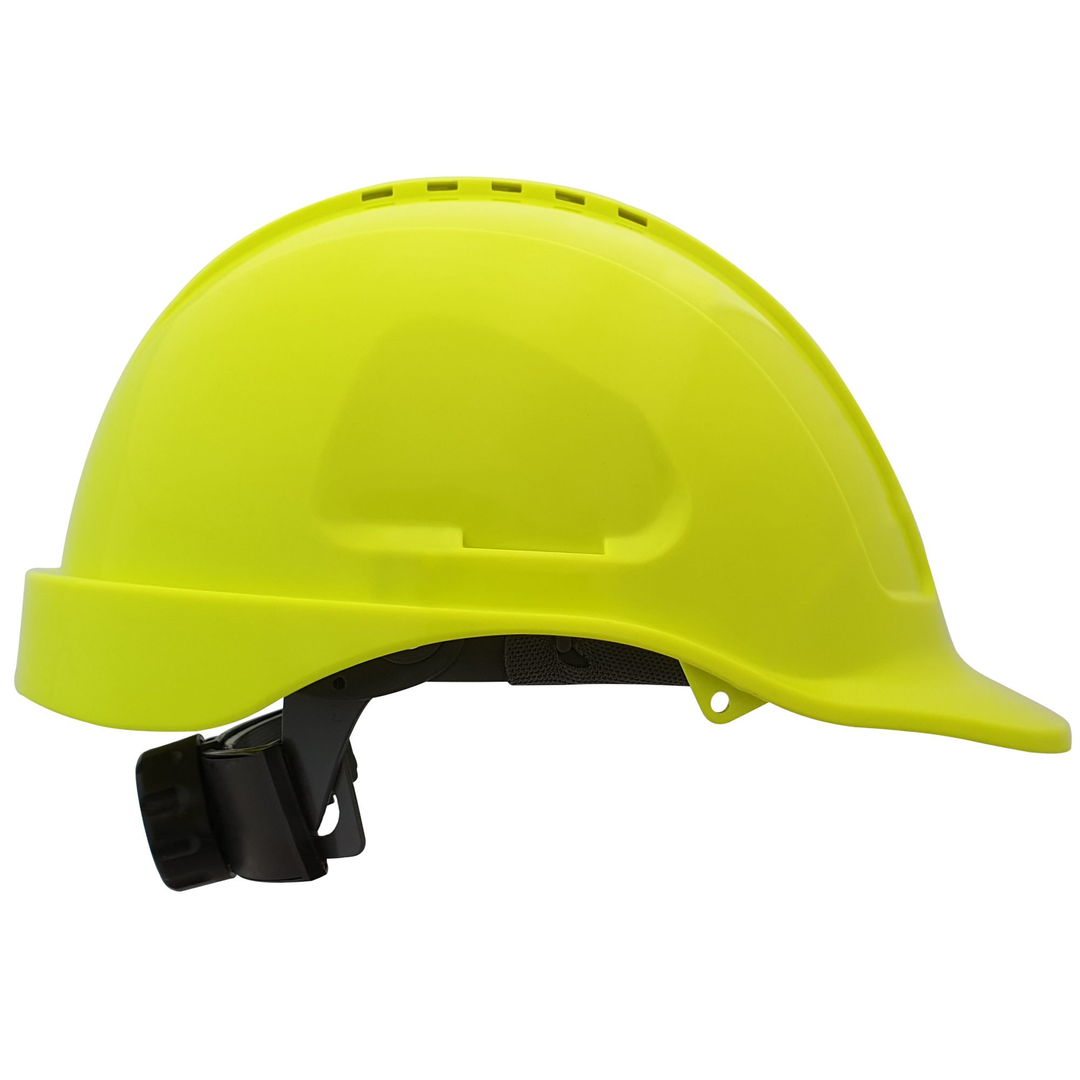 Mid Peak, Vented Hard Hat - Slip Lock - Fluro Yellow