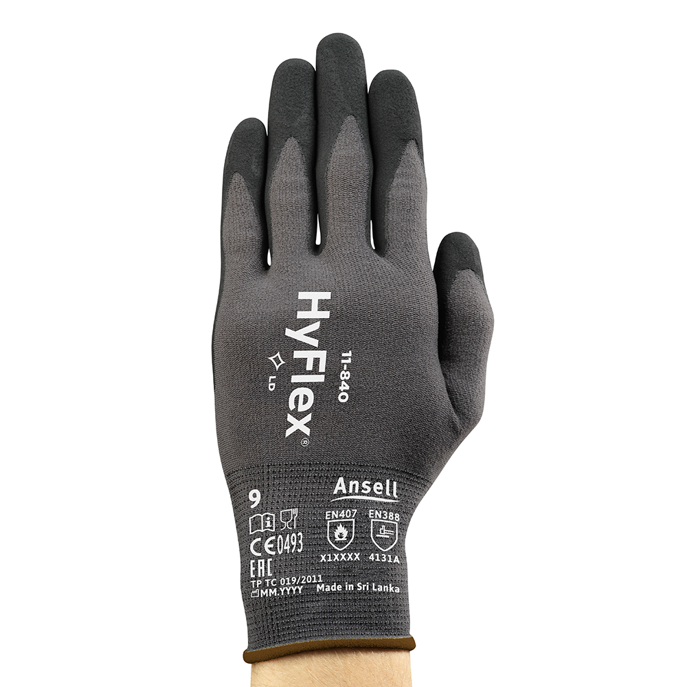 Ansell HyFlex 11-840 Foam Nitrile-Coated General Purpose Gloves – Improved Durability, Grip, and Abrasion Protection - L (Vendor Pack)