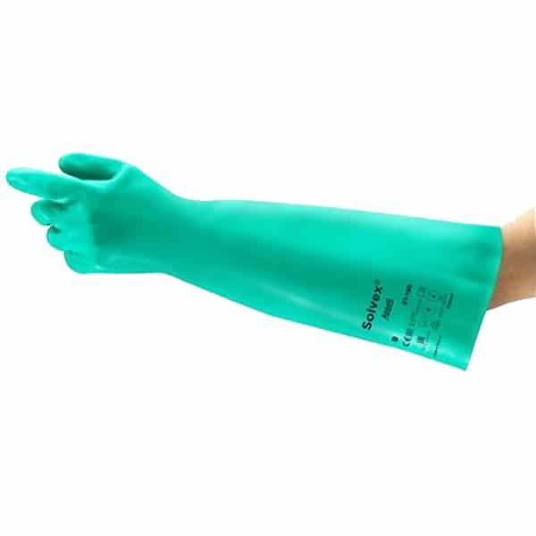 Ansell AlphaTec 37-185 Nitrile Chemical Gauntlet Gloves – High Comfort and Strength - M