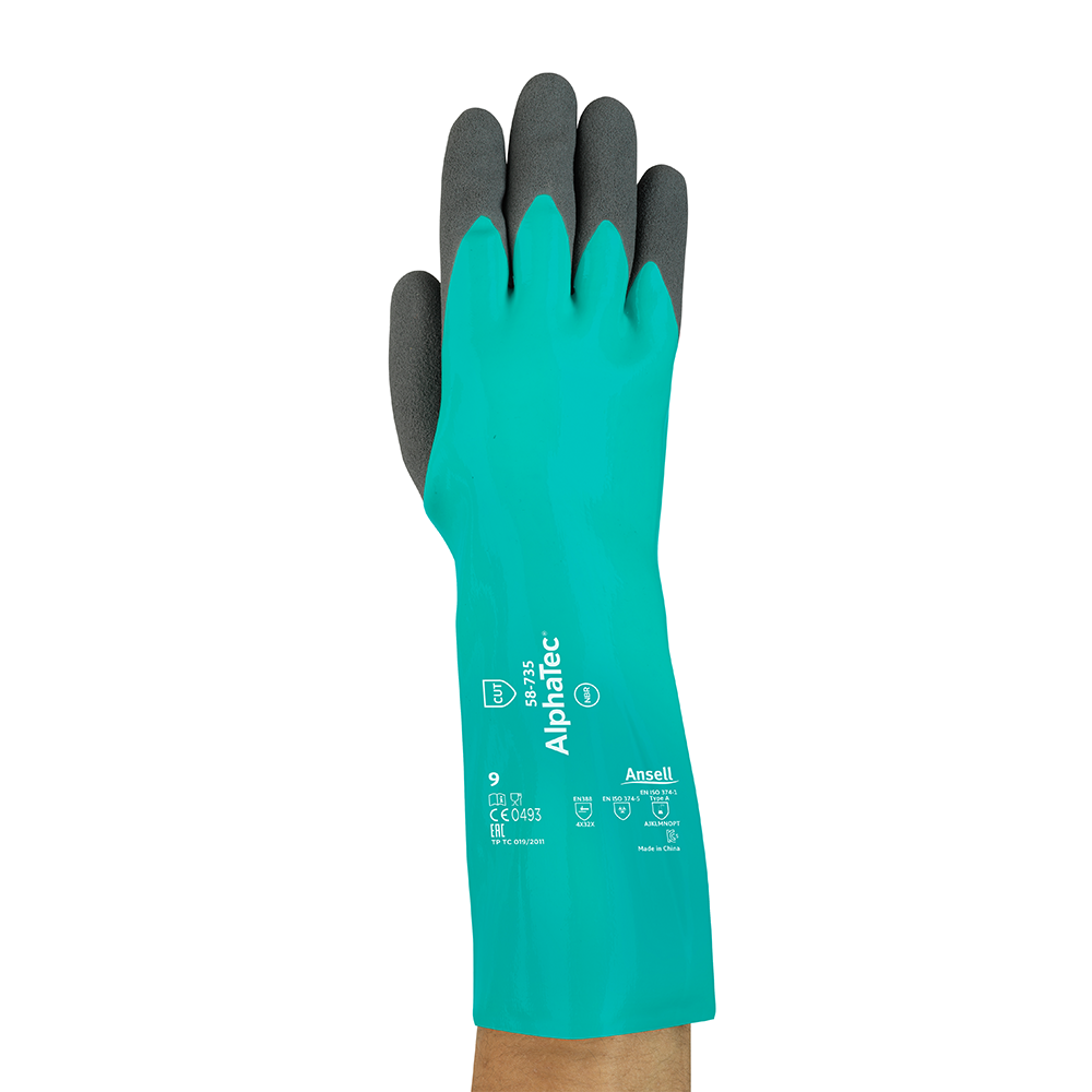 Ansell AlphaTec 58-735 Nitrile-Coated Chemical and Cut Protection Gloves – With High-Visibility Liner - XL