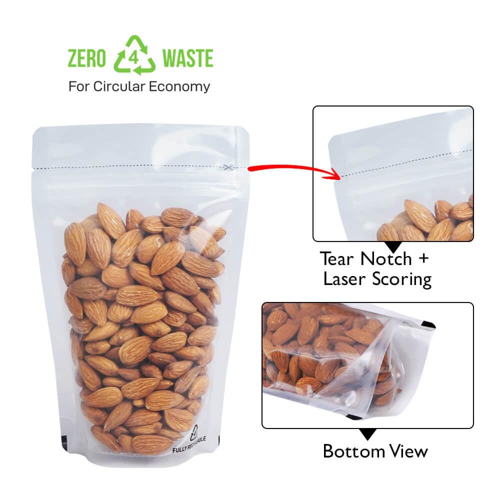 Stand up Pouch 100g Recyclable Clear w Zip no Valve 120w x 200h x (40 + 40)g