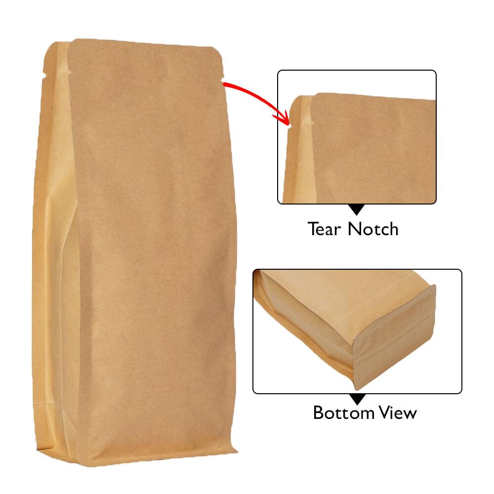 Flat Bottom Pouch - No Zipper 250g Brown Paper No Valve 95w x 230h x (35 + 35)g
