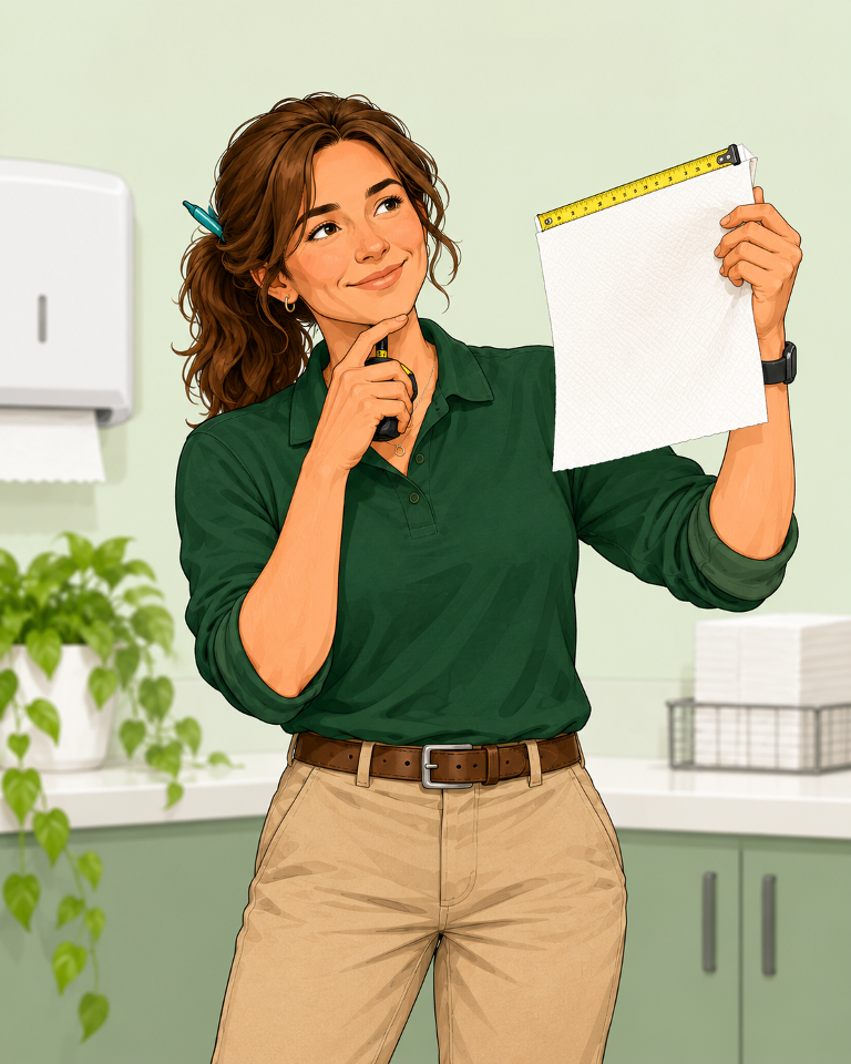 Female Alex measuring a folded paper towel