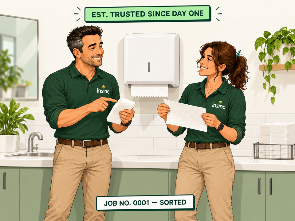 Alex and Alex comparing paper towels in a workplace washroom