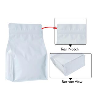 Flat Bottom Pouch 500g Matt White w Zipper No Valve 150w x 255h x (40 + 40)g