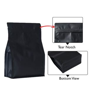 Flat Bottom Pouch 500g Matt Black w Zip No Valve 150w x 255h x (40 + 40)g