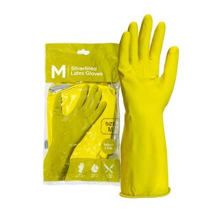 Silverlined Latex Gloves Powder Free - Yellow, MEDIUM, 300mm Cuff, 70.0g  Pair
