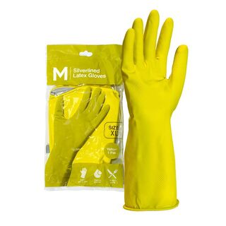 Silverlined Latex Gloves Powder Free - Yellow, LARGE, 300mm Cuff, 70.0g  Pair